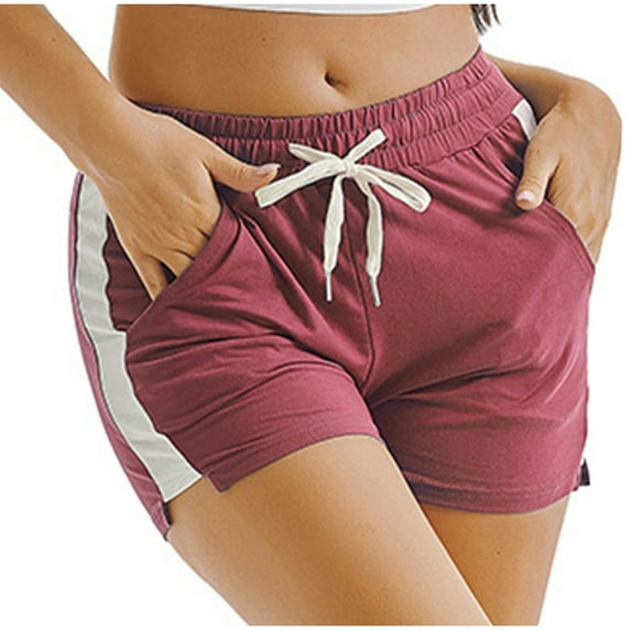Diufon Yoga Short Pant for Women Stretch Drawstring Waisted Sport Shorts Summer Athletic Gym Trouser (Large, Red)