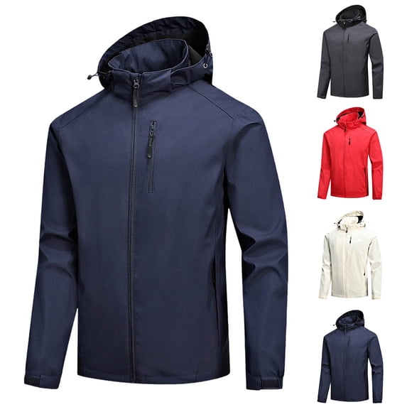Diufon Zip Up Windproof Jackets for Men Long Sleeve Hooded Tops Casual Outdoor Fall Winter Jackets with Zipper Pockets