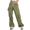 thumbnail image 1 of Diufon Zipper Cargo Pants for Women Solid Color Straight Pants High Waist Athletic Pants with Pockets, 1 of 6