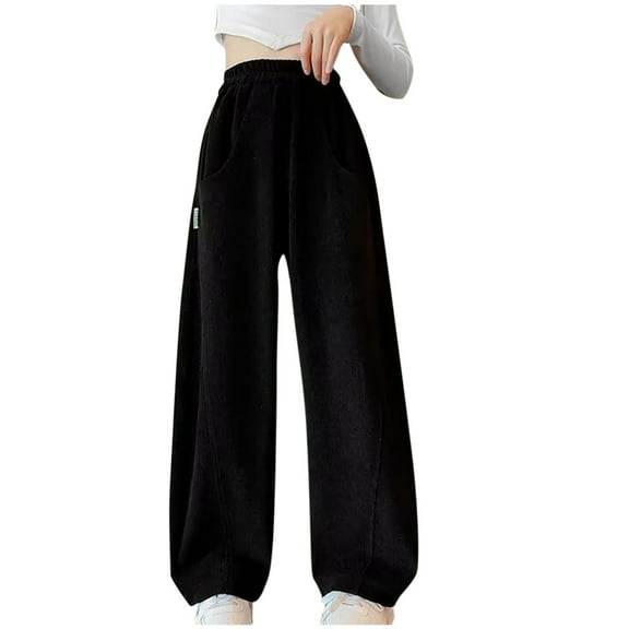 DiufonGirls Sweatpants Little Kids Elastic Waist Wide Leg Joggers Pants Outdoor Sport Trousers with Pockets