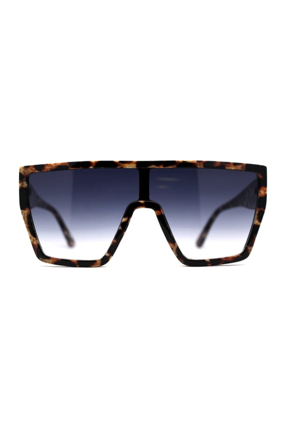 Diva Animal Print 80s Flat Top Square Shield Plastic Sunglasses Brown Leopard Smoke