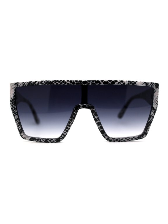 Diva Animal Print 80s Flat Top Square Shield Plastic Sunglasses Grey Reptile Smoke