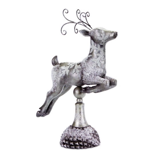 17" Silver Snow Covered Right Facing Prancing Reindeer Christmas Tabletop Decoration