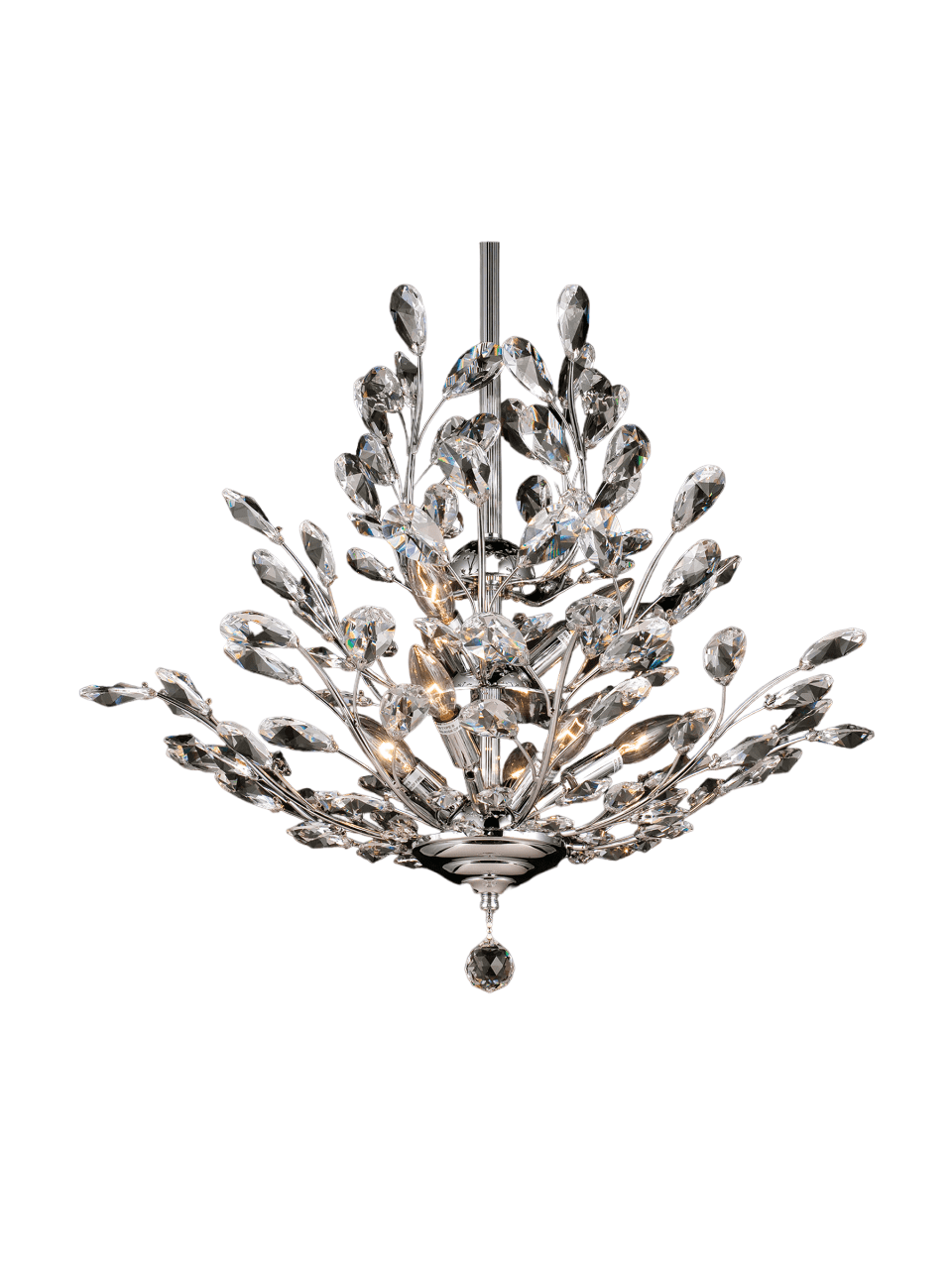 28" Crystal Leaves and Polished Chrome Branches Chandelier