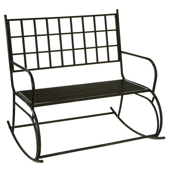 Diva At Home 41" Distressed Black Curvy Swing Legs Rocking Bench with Square Holes