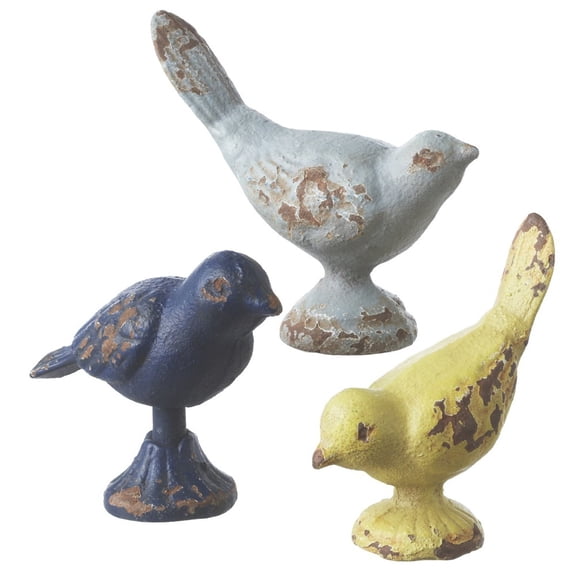 Diva At Home Set of 12 Gray, Blue and Yellow Distressed Finish 3 Assorted Birds Statues Garden Decor 3"