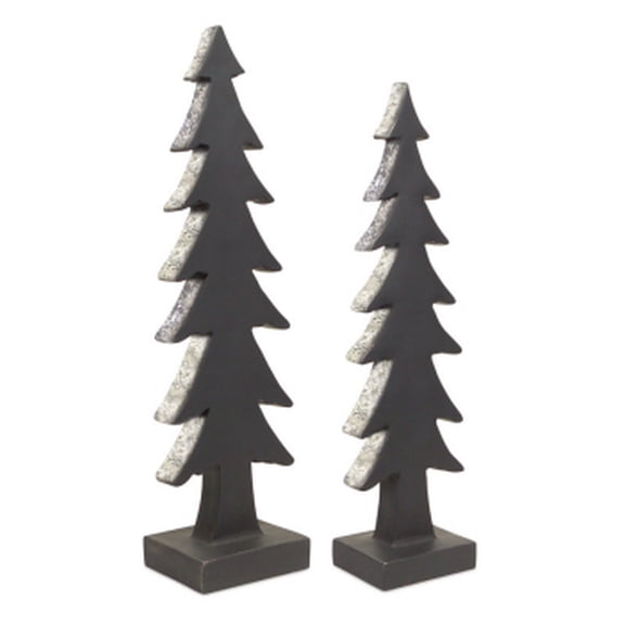 Diva At Home Set of 2 Gray Glitter Edging Christmas Tree Silhouette Tabletop Decor 22"