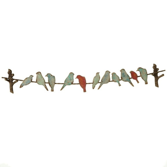 Diva At Home Set of 2 Red and White Distressed Metal Bird Silhouette on Wire Wall Art 40.1