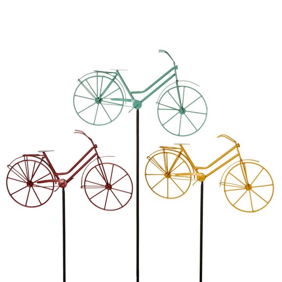 Diva At Home Set of 3 Red, Yellow and Green Metallic Bicycle Garden Stakes 57"