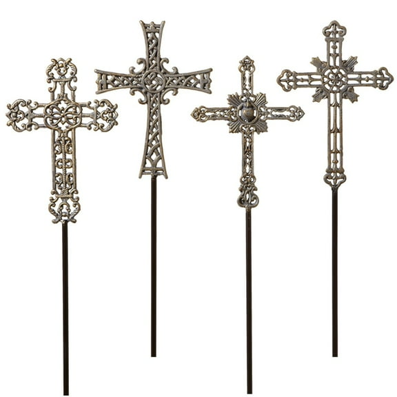 Diva At Home Set of 4 Gold Brush Cross Garden Stakes - 50"