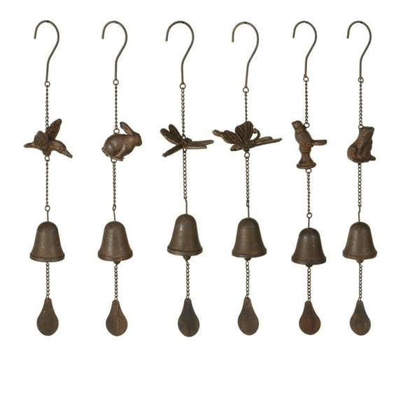 Diva At Home Set of 6 Rusted Brown Outdoor Patio Bird and Animals Wind Chime Cast Iron 18.75"
