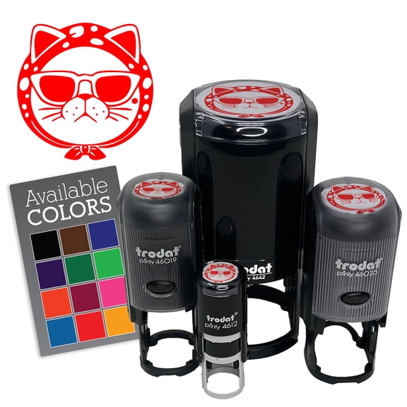 Diva Cat Sunglasses Scarf Self-Inking Rubber Stamp for Stamping Ink Stamper Crafting Planners - 1 Inch Medium - Red Ink