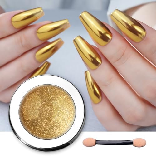 Diva Chrome Nail Powder - Gold Mirror Effect Nail Chrome Powders, Highlight Metallic Chrome Powder for Nail Art Pigment Chrome Powder for Nails (Gold, 1g)