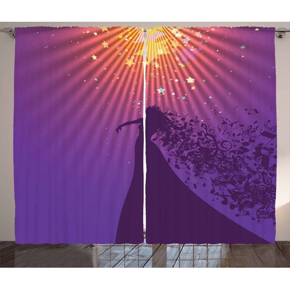 Ambesonne Diva Curtains 2 Panel Set, Opera Singer Musical Notes, 108" x 108", Multicolor