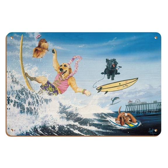 Diva Dawg - Surfing Dogs - From an Original Color Painting by Scott Westmoreland - 8 x 12 inch Vintage Wood Art Sign