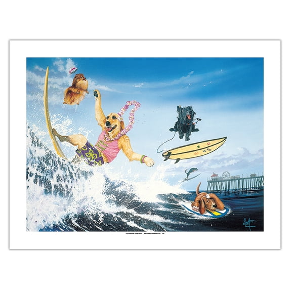 Diva Dawg - Surfing Dogs - From an Original Color Painting by Scott Westmoreland - Bamboo Fine Art 290gsm Paper (Unframed) 17x22in