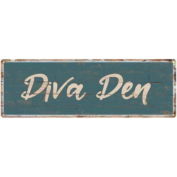 Diva Den Beach Style Wood Look Sign Gift Green 6x18 Metal Decor 106180086016