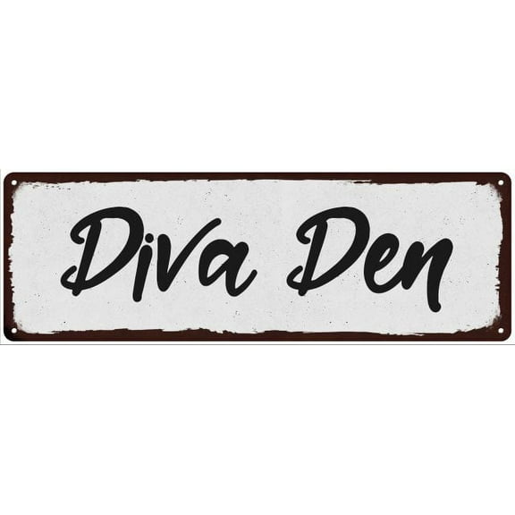 Diva Den Black on White Shabby Chic Metal Sign 8x24 Room Decor 108240049015