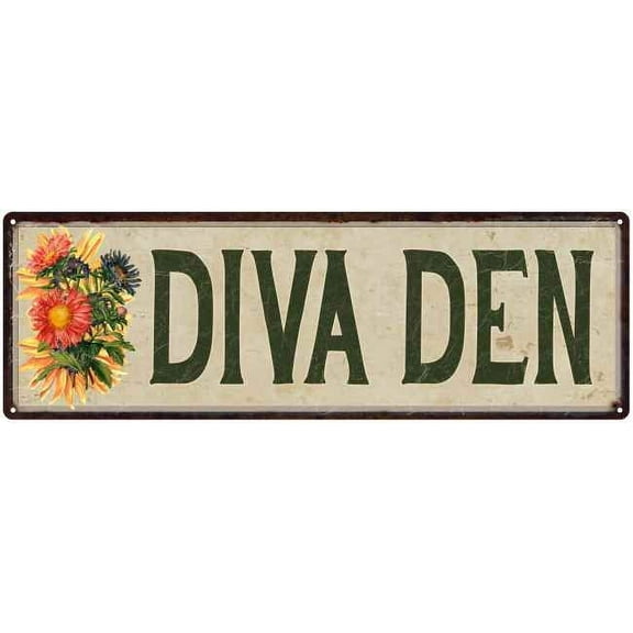 Diva Den Flowers Vintage Look Garden She Shed 8x24 Metal Sign 108240016017