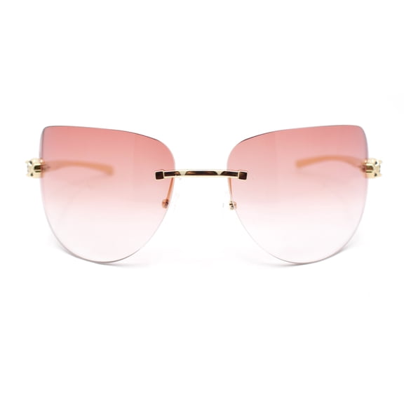 Diva Leopard Jewel Hinge Rimless Curved Wrap Lens Sunglasses Gold - Pink