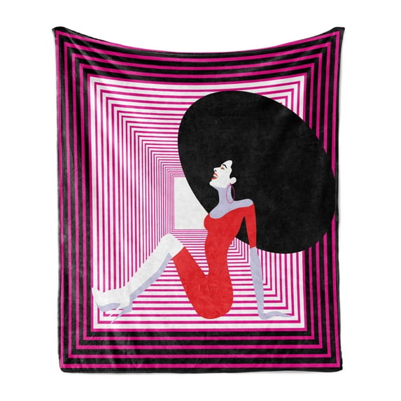 Diva Soft Flannel Fleece Blanket, Vintage Woman Sitting down and Laughing Theme Colorful Pop Art Style Female Portrait, Cozy Plush for Indoor and Outdoor Use, 50" x 60", Multicolor, by Ambesonne
