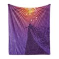 thumbnail image 1 of Diva Soft Flannel Fleece Throw Blanket, Silhouette of Woman Opera Singer Singing at the Stage with Hair Like Musical Notes, Cozy Plush for Indoor and Outdoor Use, 50" x 60", Multicolor, by Ambesonne, 1 of 6