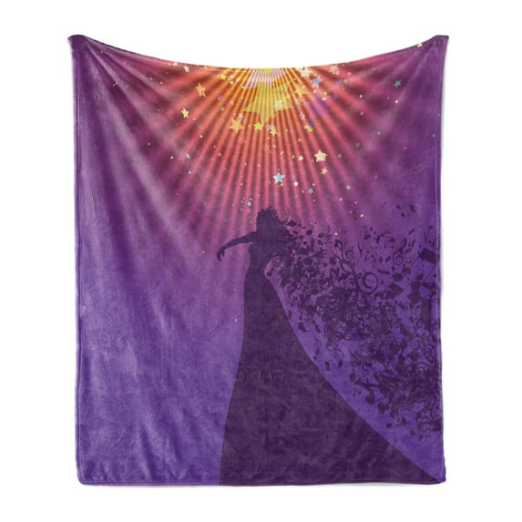 Diva Soft Flannel Fleece Throw Blanket, Silhouette of Woman Opera Singer Singing at the Stage with Hair Like Musical Notes, Cozy Plush for Indoor and Outdoor Use, 60" x 80", Multicolor, by Ambesonne