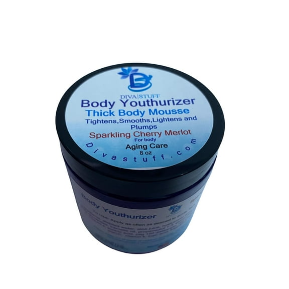 Diva Stuff Body Youthurizer, Thick Body Mousse For Crepey Skin With Anti Aging, Deep Hydration , Smoothing and Plumping Properties, Sparkling Cherry Merlot Scent, 8oz Jar