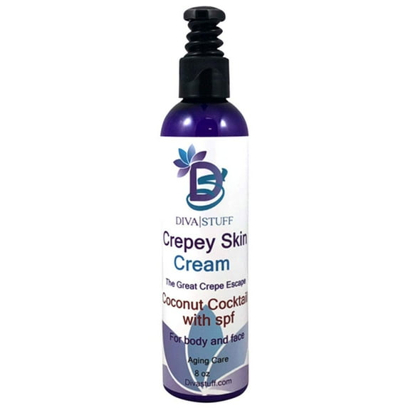 Diva Stuff Crepey Skin Body & Face Cream with Hyaluronic Acid, Alpha Hydroxy and more for Dry & Damaged Skin, 8oz - Coconut Cocktail (Made in the USA)
