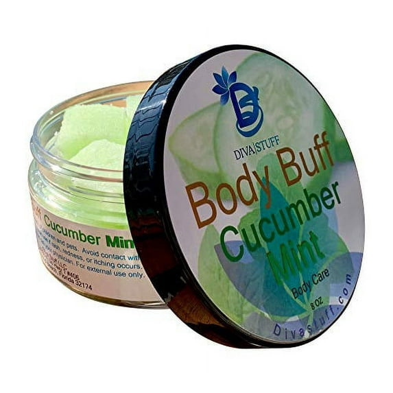Diva Stuff Sugar Cube Body Buff Scrub, Exfoliates and Hydrates Skin - Cucumber Mint, 8oz