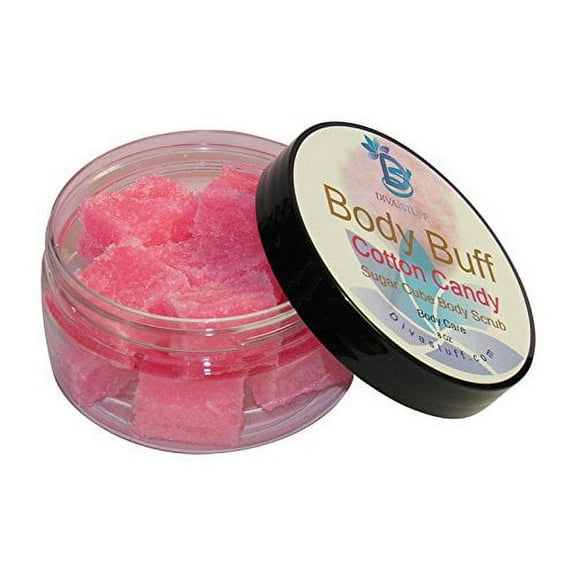 Diva Stuff Sugar Cube Body Buff Scrub, Exfoliates and Hydrates Skin, Pairs With Our Crepey Skin Cream - Cotton Candy, 8 oz (Made in the USA)