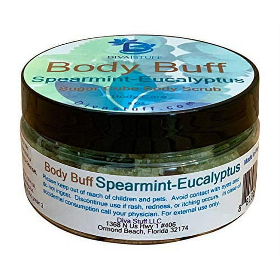 Diva Stuff Sugar Cube Body Buff Scrub, Exfoliates and Hydrates Skin, Pairs With Our Crepey Skin Cream - Spearmint Eucalyptus - 8 oz (Made in the USA)