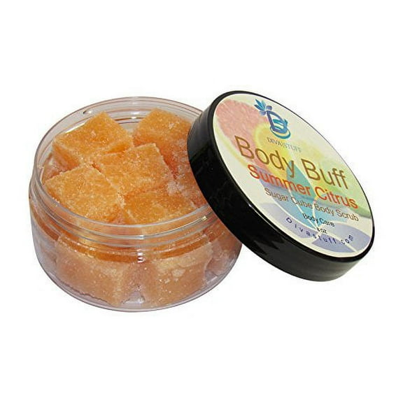 Diva Stuff Sugar Cube Body Buff Scrub, Exfoliates and Hydrates Skin, Pairs With Our Crepey Skin Cream - Summer Citrus, 8 oz (Made in the USA)