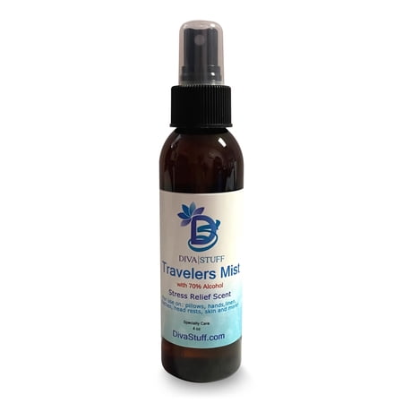 Diva Stuff Travelers Mist with 70% Alcohol - Promotes Clear Skin & Protects from Acne, Cleans Pillows, Hands, & Sheets - Aromatherapy Spray for Relaxation and Sleep, Made in USA (Stress Relief, 4 oz)