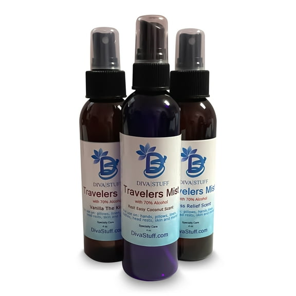 Diva Stuff Travelers Mist - Promotes Clear Skin & Protects from Acne-Causing Funk, Cleans Pillows, Hands, and Sheets - Aromatherapy Spray for Relaxation and Sleep (Variety Pack, 12 fl oz)