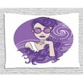 thumbnail image 1 of Diva Tapestry, Glam Lady with Short Grunge Hair Wearing Purple Shade Clothes Sunglasses, Wall Hanging for Bedroom Living Room Dorm Decor, 80W X 60L Inches, Violet White Eggshell, by Ambesonne, 1 of 2