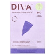 DivaCup Model 1- كأس الطمث القابل لإعادة الاستخدام الخالي من BPA - النظافة الأنثوية الخالية من التسرب - السدادات القطنية والوسادات البديلة - حتى 12 ساعة من الحماية