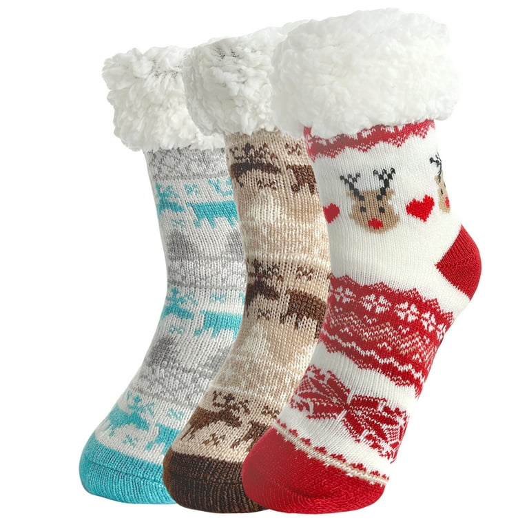 DivanTree Pairs Christmas Fuzzy Socks for Women Non Skid, Warm