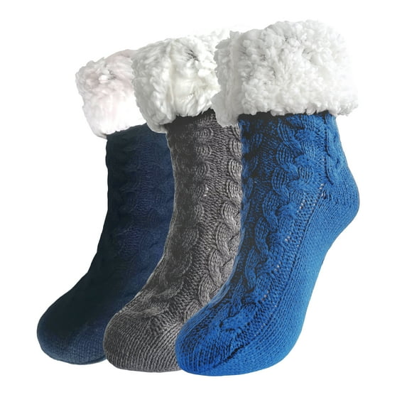 DivanTree 3 Pairs Winter Fuzzy Socks for Women Non Skid, Warm Thermal Sleep Plush Fuzzy Slipper Socks for Winter, Cozy Soft Fluffy Christmas Gift Socks