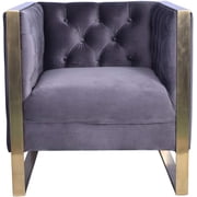 Limari Home Orlando Collection Modern Style Velvet Upholstered Living Room Accent Chair With Tufted Backrest & Stainless Steel Legs, Grey & Gold