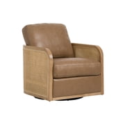 Divani Casa Danson - Modern Tan Leather + Wicker Swivel Accent Chair