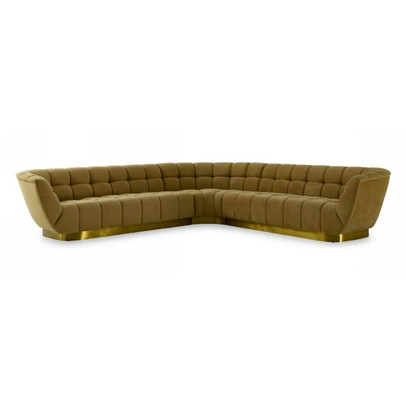 Divani Casa Granby Fabric & Stainless Steel Sectional Sofa - Mustard Yellow/Gold