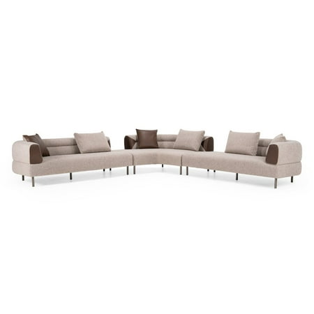 Divani Casa Plume - Modern Brown Fabric Sectional Sofa