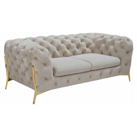 Divani Casa Quincey Transitional Fabric & Velvet Upholstered Loveseat in Beige