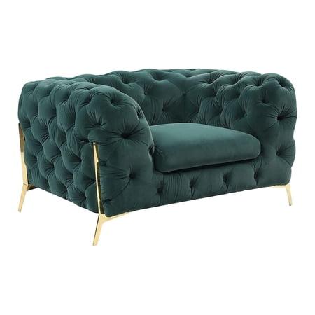 Divani Casa Quincey Transitional Velvet Accent Chair in Emerald Green