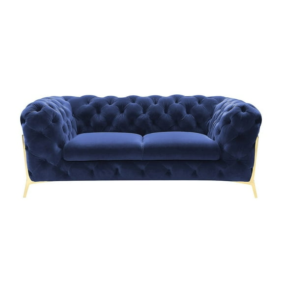 Divani Casa Quincey Transitional Fabric & Velvet Upholstered Loveseat in Blue