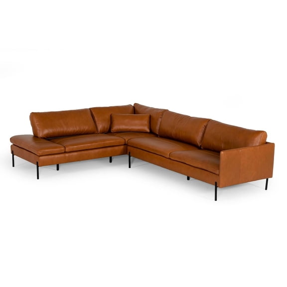 Divani Casa Sherry Cognac Leather Left Facing Sectional Sofa in Cognac Brown