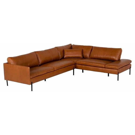 Divani Casa Sherry Cognac Leather Right Facing Sectional Sofa in Cognac Brown