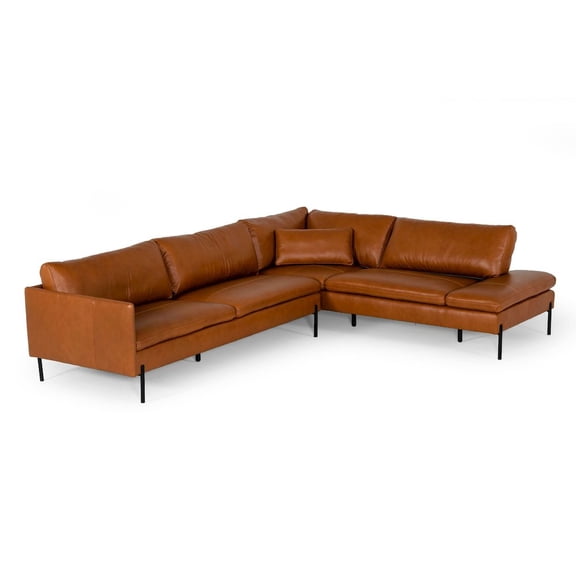 Divani Casa Sherry Cognac Leather Right Facing Sectional Sofa in Cognac Brown