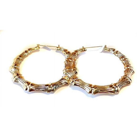 Classic Bamboo Hoop Earrings Gold Tone 3.5 inch Hoop Earrings
